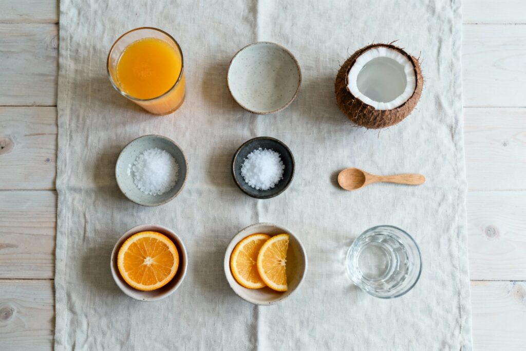 simple cortisol cocktail ingredients arranged on a kitchen table in natural light